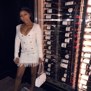 White Tuxedo Tweed Mini Dress